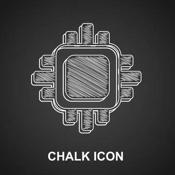 Chalk Computer processor with microcircuits CPU icon isolated on black Illustrazione stock