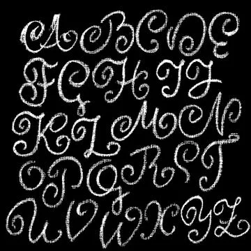 Chalk curly font. Grunge script on chalkboard. Vector calligraphy illustration. Illustrazione stock