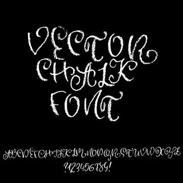 Chalk curly font. Grunge script on chalkboard. Vector calligraphy illustration. Illustrazione stock