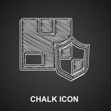 Chalk Delivery security with shield icon isolated on black background. Delivery Stock Illustration