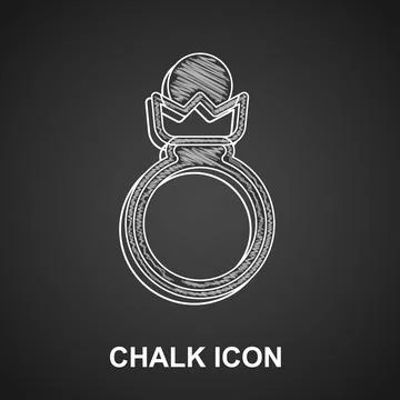 Chalk Diamond engagement ring icon isolated on black background.  Vector Stock Illustration