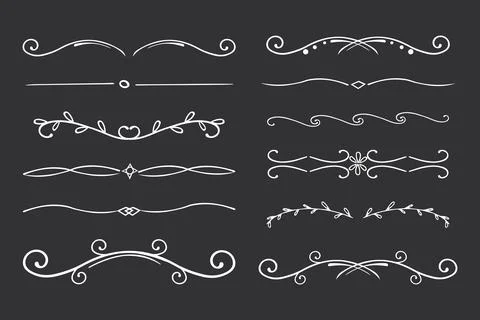 Chalk divider thin line classic geometric deco border separator collection Illustrazione stock