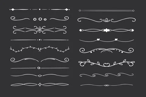 Chalk divider thin line classic geometric deco border separator collection Stock Illustration
