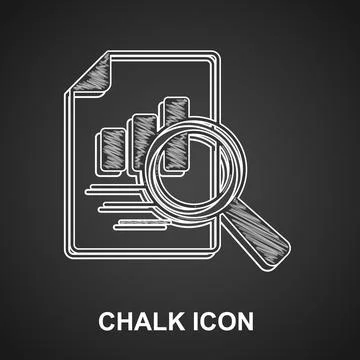 Chalk Document with graph chart icon isolated on black background. Report tex Illustrazione stock
