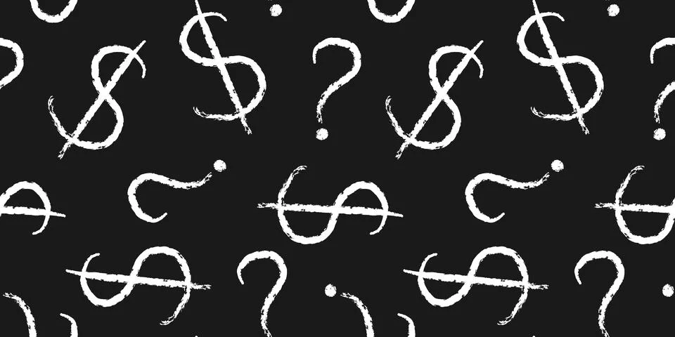 Chalk dollar question mark template seamless vector design with currency sy.. Stock Illustration
