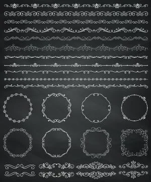 Chalk Drawing Borders and Frames, Dividers, Swirls Stock Illustration