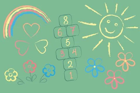 Chalk Drawing on Green Background Stock Illustration