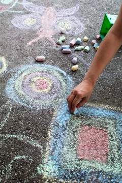 Chalk drawing hand outside Stock Photos