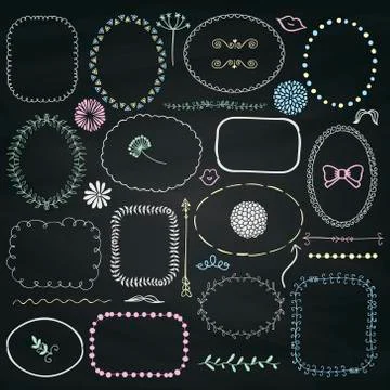 Chalk Drawing Hand Sketched Rustic Frames, Borders Illustrazione stock