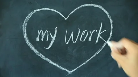 Chalk drawing - My work in heart shape on chalkboard Stock Footage 68113587