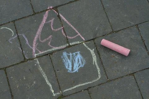 Chalk drawing on pavement Stock Photos
