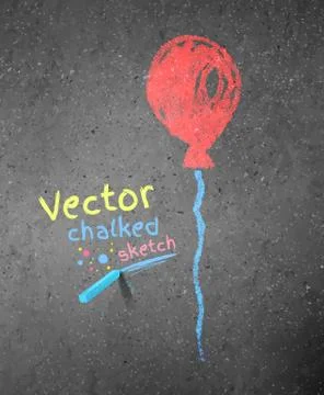 Chalk drawing of red balloon Stock Illustration