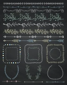 Chalk Drawing Seamless Borders, Frames, Dividers, Branches Stock Illustration