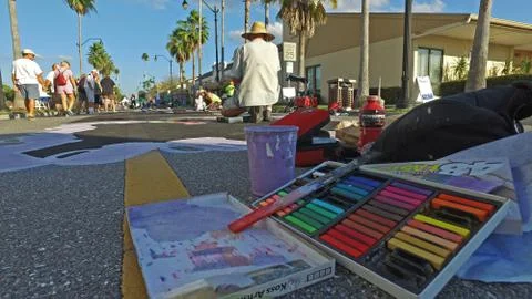 Chalk drawing on sidewalk Stock Photos