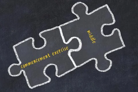 Chalk drawing of two puzzles with words commencement exercise and middle. Con Stock Illustration