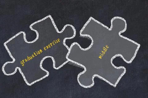 Chalk drawing of two puzzles with words graduation exercise and middle. Conce Stock Illustration