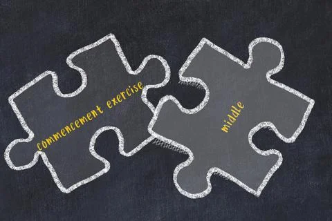 Chalk drawing of two puzzles with words commencement exercise and middle. Con Stock Illustration
