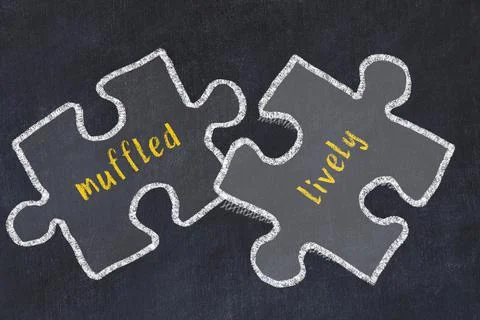Chalk drawing of two puzzles with words muffled and lively. Concept of solvin Stock Illustration