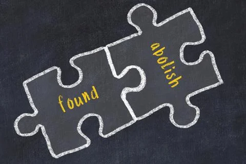 Chalk drawing of two puzzles with words found and abolish. Concept of solving Stock Illustration