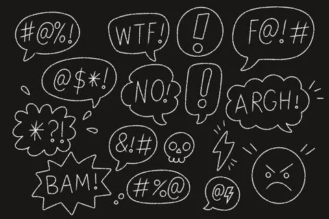 Chalk drawn angry comic bubbles with swearing symbols Stockillustratie
