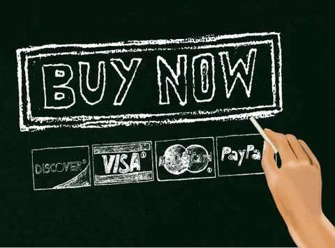Chalk Drawn Buy Now Button on Blackboard Stock Illustration