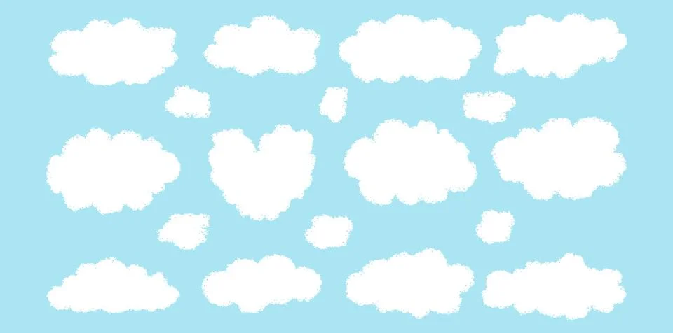 Chalk drawn clouds set. Isolated hand drawn doodles Stock Illustration