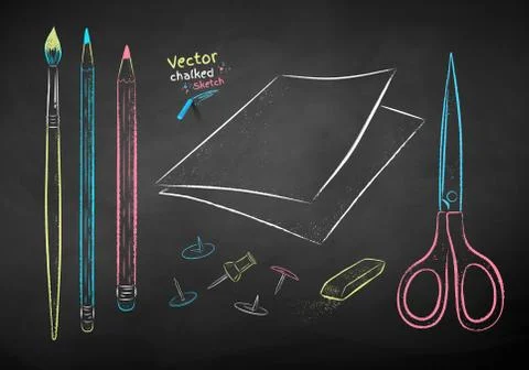 Chalk drawn collection of drawing items Stock Illustration