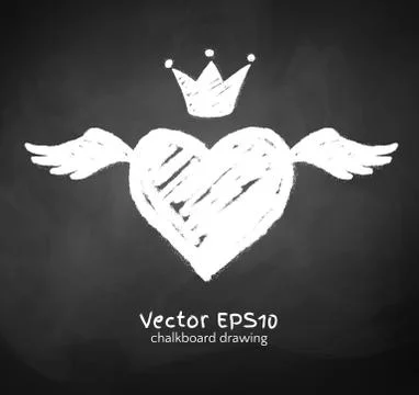 Chalk drawn heart with wing Stock Illustration
