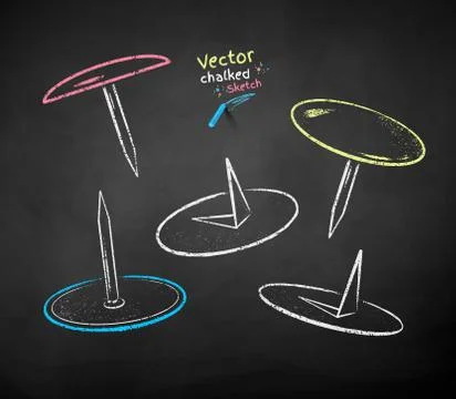Chalk drawn illustration set of push pins Stock Illustration