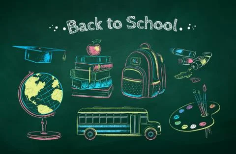 Chalk drawn illustrations of education items Stock Illustration