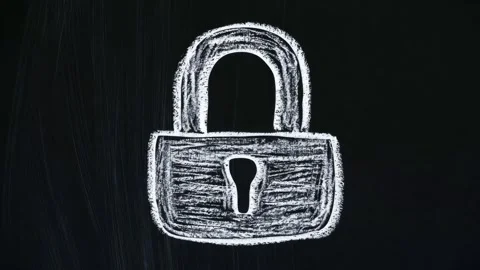 Chalk drawn padlock icon on dark textured background, security symbol, ordi.. Stock Footage 342046213