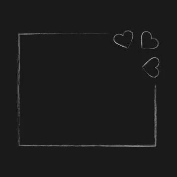Chalk drawn Rectangular Frame border with hearts in corner Minimalistic design Illustrazione stock