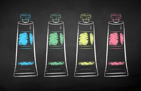 Chalk drawn set of paint tubes Stock Illustration