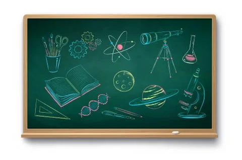 Chalk drawn set of science objects Stock Illustration