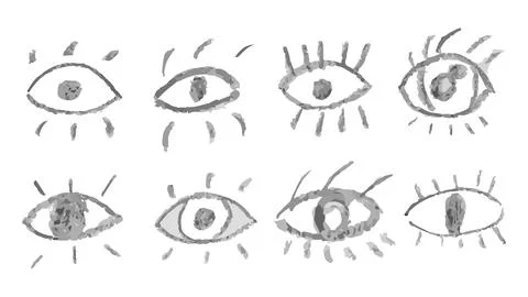 Chalk drawn vector eyes collection, hand drawn vector human parts of faces Stock Illustration