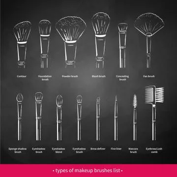 Chalk drawn vector set of makeup brushes kit Stock Illustration
