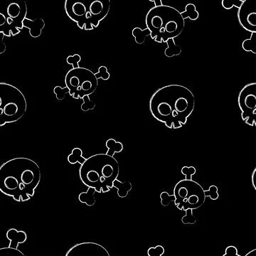 Chalk drawn Vector Skull Crossbones Seamless Pattern. Chalk drawn Skull Stock Illustration