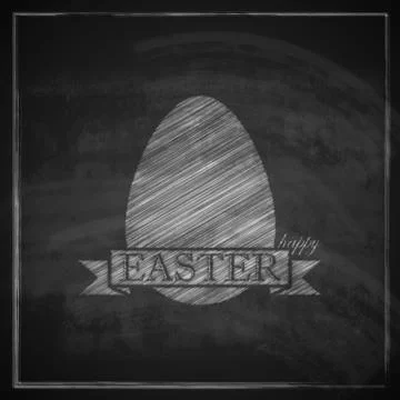 Chalk easter illustration with egg and ribbon on blackboard background. happy Stock Illustration