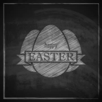 Chalk easter illustration with eggs and ribbon on blackboard background. happy Stock Illustration