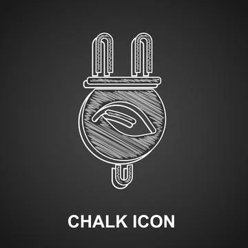 Chalk Electric saving plug in leaf icon isolated on black background. Save .. Stock Illustration
