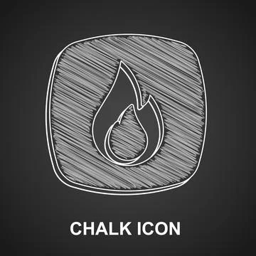 Chalk Fire flame icon isolated on black background. Vector Stock Illustration