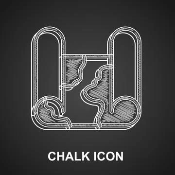 Chalk Folded map icon isolated on black background. Vector Stock Illustration