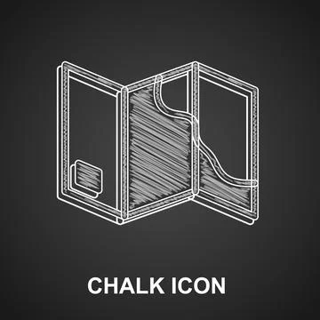 Chalk Folded map icon isolated on black background. Vector Stock Illustration