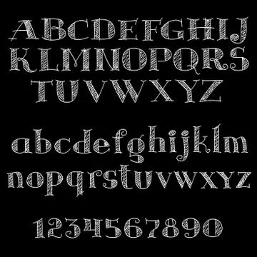 Chalk font or type alphabet on blackboard Illustrazione stock