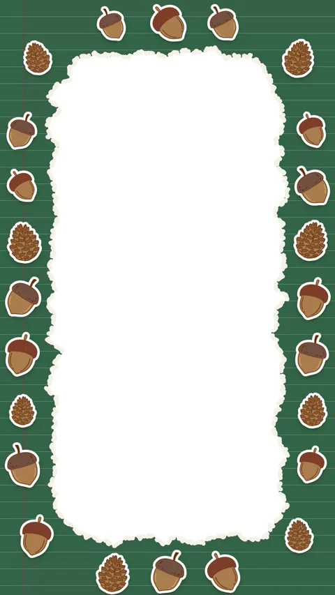 Chalk Green Notebook Border with Acorns and Torn Paper Frame Loop Stock Footage 345705395