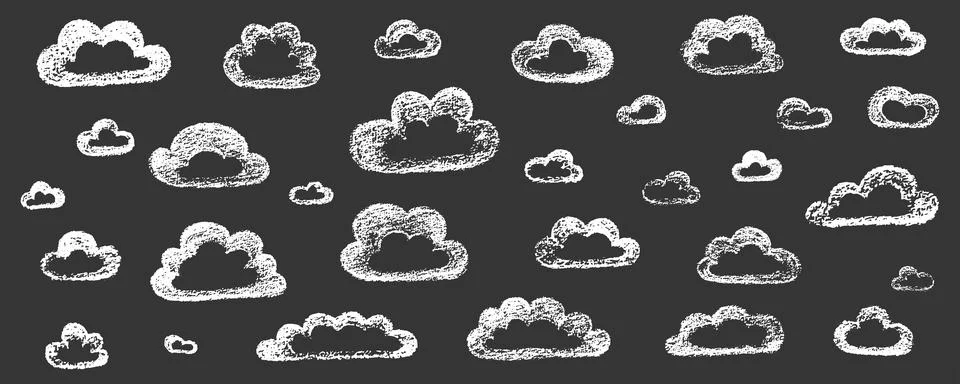 Chalk grunge cloud set. Hand drawn vector stock kid crayon illustration isolated イラスト素材