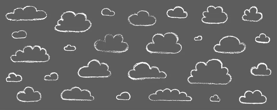 Chalk grunge cloud set. Hand drawn vector stock kid crayon illustration isolated Illustrazione stock
