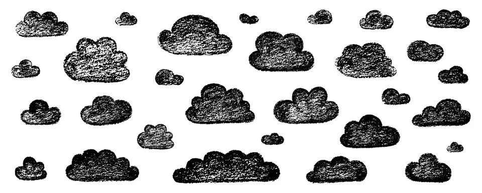 Chalk grunge cloud set. Hand drawn vector stock kid crayon illustration isolated Illustrazione stock