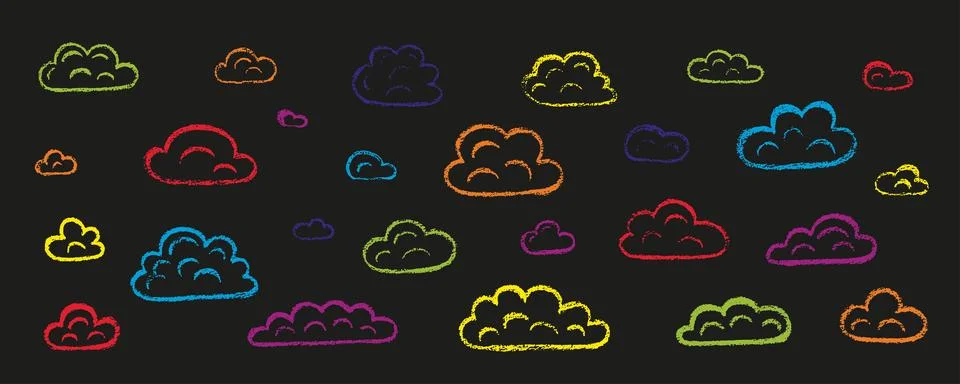 Chalk grunge cloud set. Hand drawn vector stock kid crayon illustration isolated Illustrazione stock