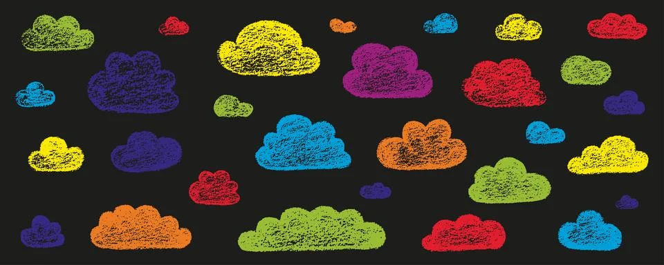 Chalk grunge cloud set. Hand drawn vector stock kid crayon illustration isolated Stock Illustration